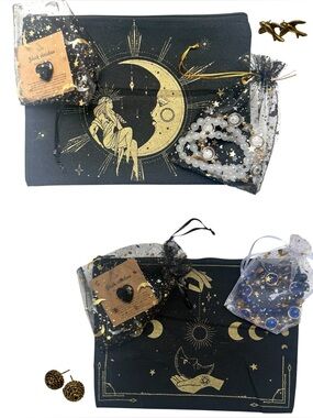 Celestial Goddess Gift Set with Pouch, Black Obsidian Heart, Bracelets, Earrings